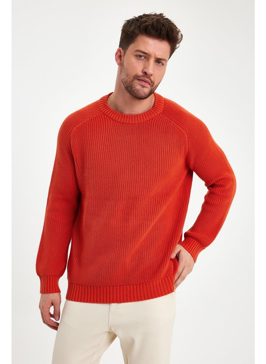 Odelon - Crew Neck Selanik Knitted Cotton Men's Orange Knitwear Sweater - Image 1