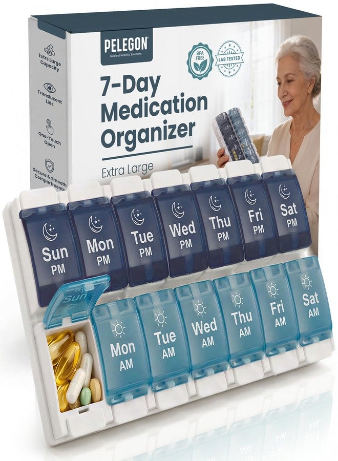 PELEGON Pill Organizer 2 Times a Day, Weekly Pill Organizer AM PM 7 Day, Large Medicine Pill Organizer with One-Touch Open, Extra Large Compartments, BPA Free Travel Pill Organizer for Daily Use - Image 1