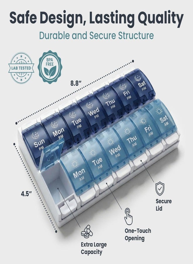 PELEGON Pill Organizer 2 Times a Day, Weekly Pill Organizer AM PM 7 Day, Large Medicine Pill Organizer with One-Touch Open, Extra Large Compartments, BPA Free Travel Pill Organizer for Daily Use - Image 2