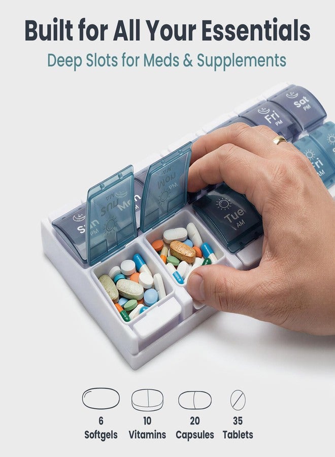PELEGON Pill Organizer 2 Times a Day, Weekly Pill Organizer AM PM 7 Day, Large Medicine Pill Organizer with One-Touch Open, Extra Large Compartments, BPA Free Travel Pill Organizer for Daily Use - Image 4