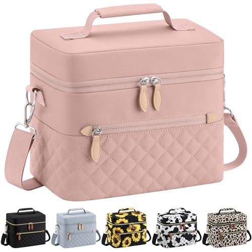 Tenot Insulated Lunch Box for Women Reusable Leak Proof Cooler Lunch Bag Women for Work Stylish Quilted Lunch Tote Bag for Adult Picnic Travel Hiking Pink - Image 1