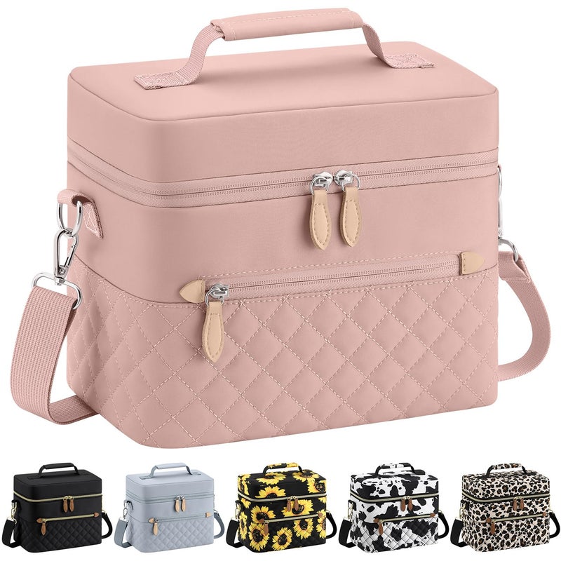 Tenot Insulated Lunch Box for Women Reusable Leak Proof Cooler Lunch Bag Women for Work Stylish Quilted Lunch Tote Bag for Adult Picnic Travel Hiking Pink - Image 2