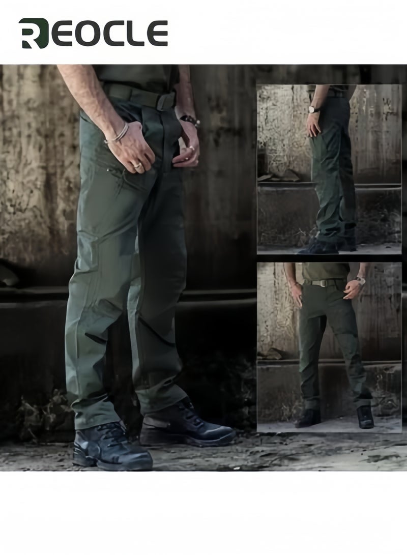 REOCLE Mens Tactical Pants Durable Cargo Work Trousers Water-Repellent Tactical Casual Pants Four Seasons for Hiking Climbing Green - Image 4