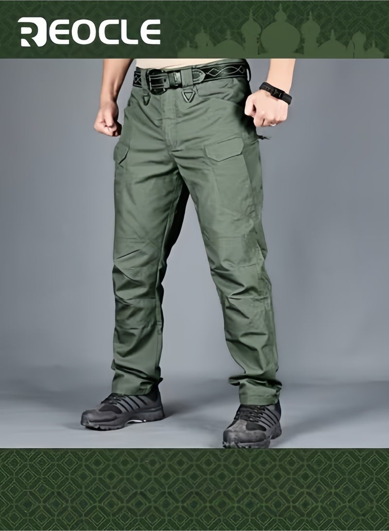 REOCLE Mens Tactical Pants Durable Cargo Work Trousers Water-Repellent Tactical Casual Pants Four Seasons for Hiking Climbing Green - Image 1