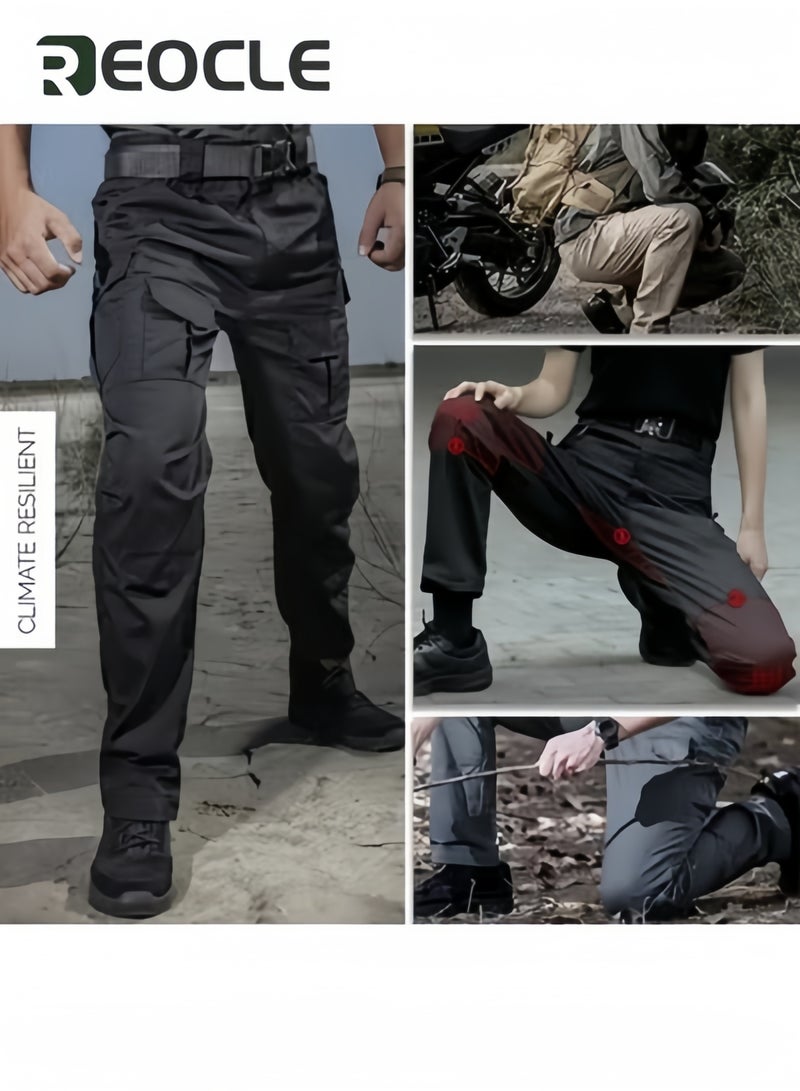 REOCLE Mens Tactical Pants Durable Cargo Work Trousers Water-Repellent Tactical Casual Pants Four Seasons for Hiking Climbing Green - Image 2