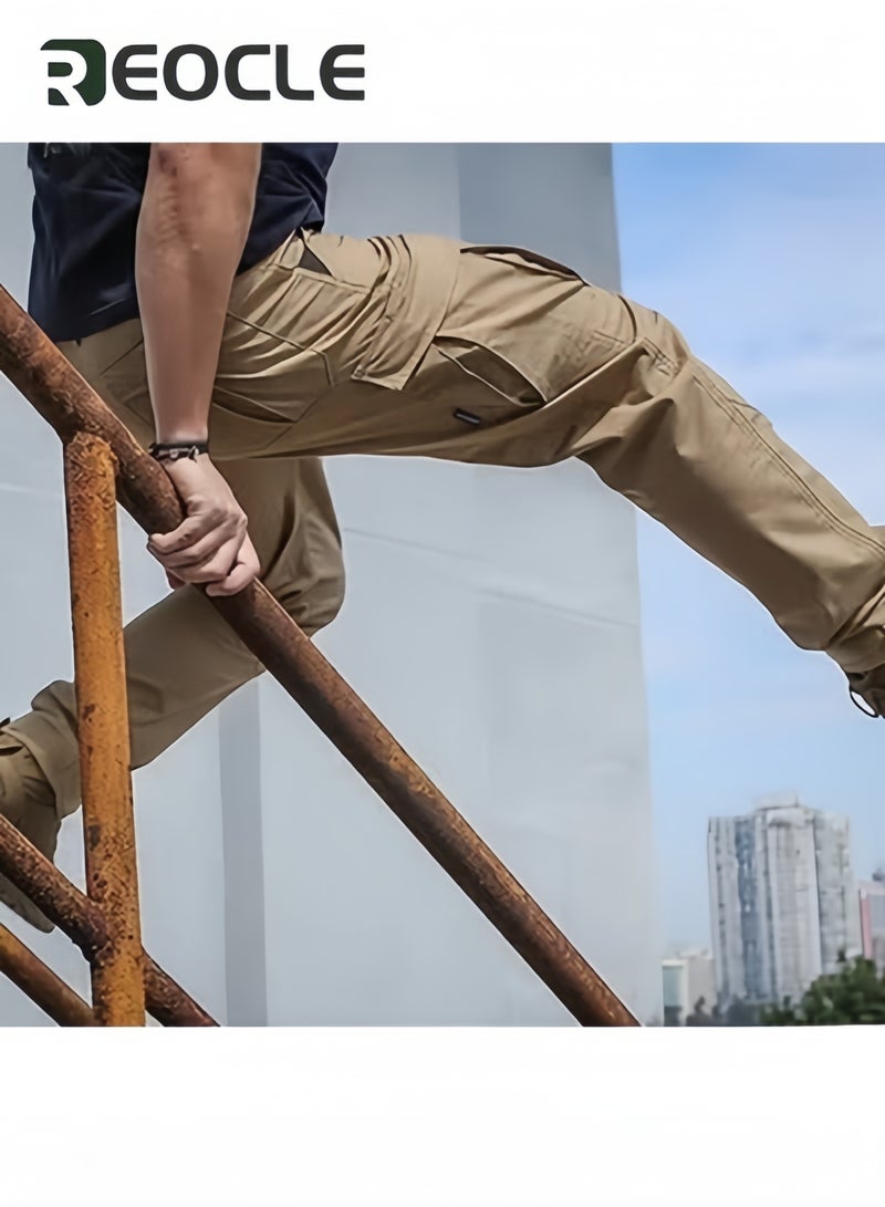 REOCLE Mens Tactical Pants Durable Cargo Work Trousers Water-Repellent Tactical Casual Pants Four Seasons for Hiking Climbing Green - Image 3