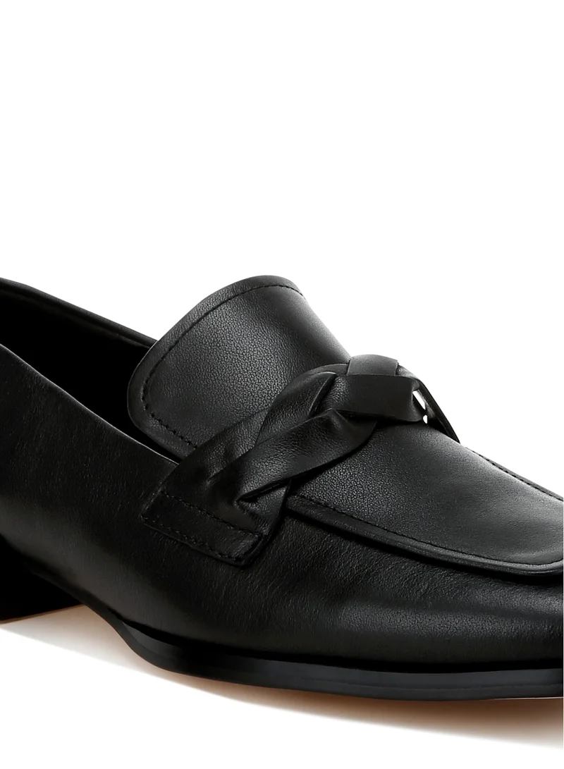 London Rag Genuine Leather Braided Loafers in Black
