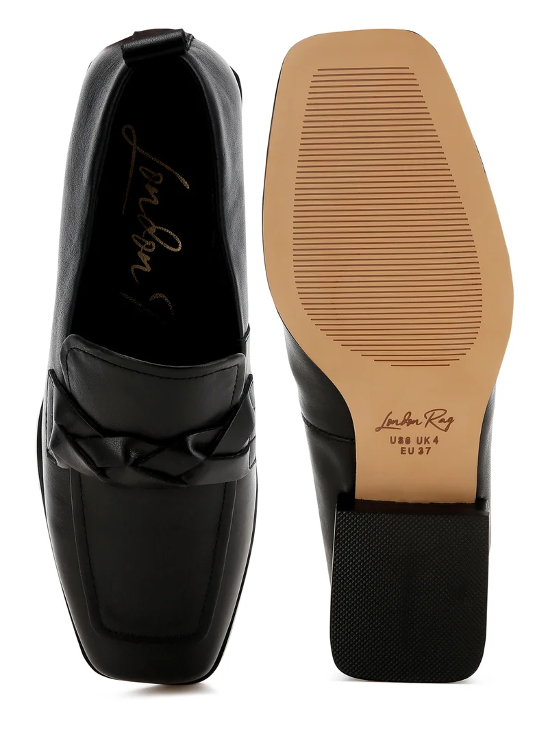 London Rag Genuine Leather Braided Loafers in Black