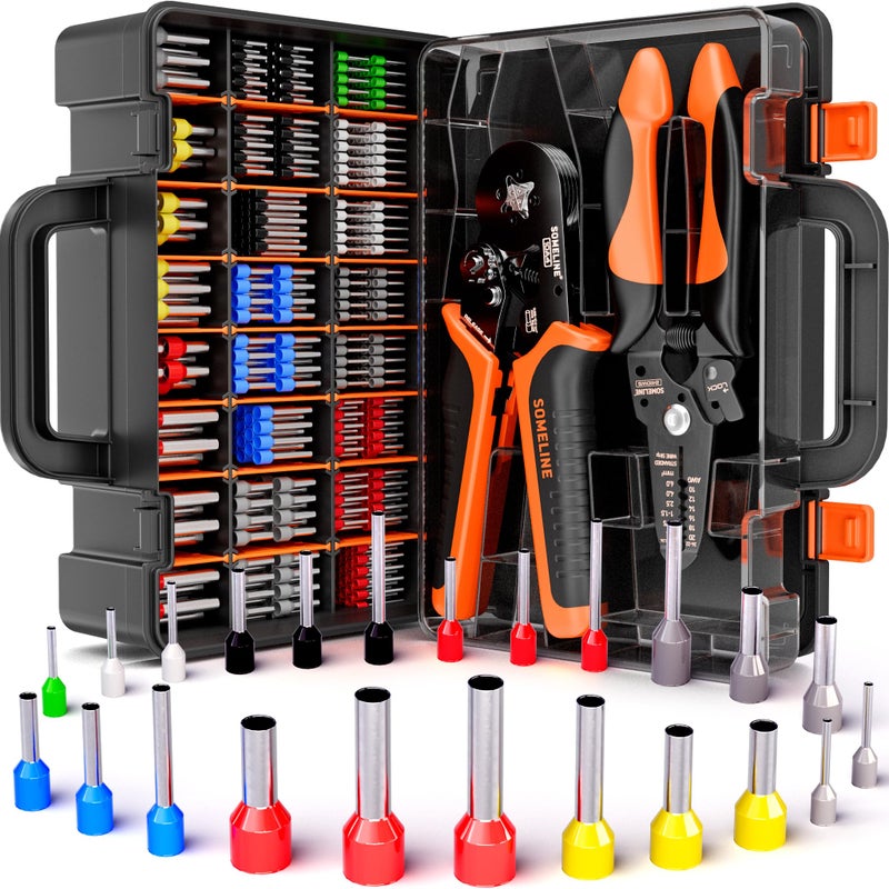 SOMELINE Ferrule Crimping Tool, Ratchet Pliers for AWG24-8 with 23 Sizes Wire End Ferrule Terminals, Quadrilateral Wire Crimp Pliers with Crimp Connectors,Crimp Pliers and Stripper Kit Crimp Connector - Image 1