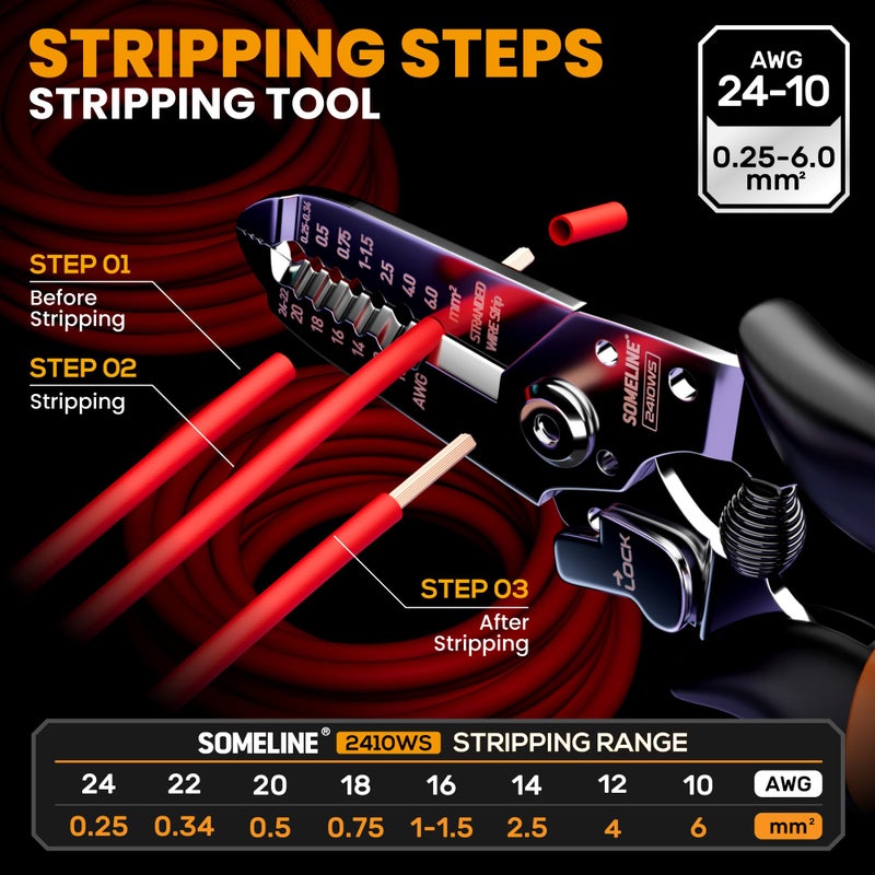 SOMELINE Ferrule Crimping Tool, Ratchet Pliers for AWG24-8 with 23 Sizes Wire End Ferrule Terminals, Quadrilateral Wire Crimp Pliers with Crimp Connectors,Crimp Pliers and Stripper Kit Crimp Connector - Image 5