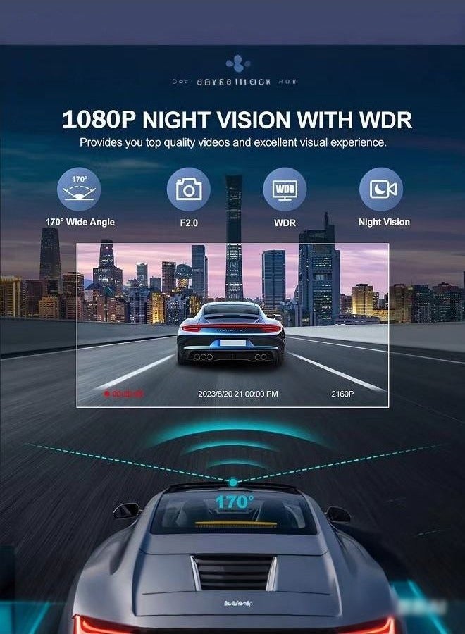 Generic Dash Cam Front and Rear camera, 1080P Full Dashcams for Cars, WiFi & App Control, Night Vision, G-Sensor, Loop Recording(64GB card included)  - Image 4