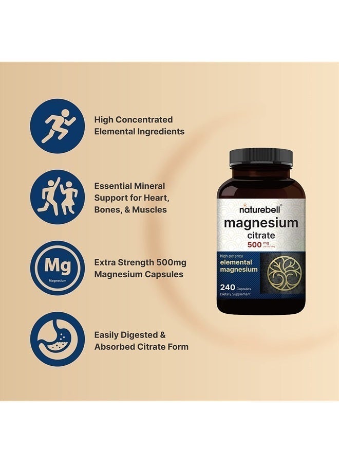NatureBell Magnesium Citrate 500mg, 240 Capsules - Image 3