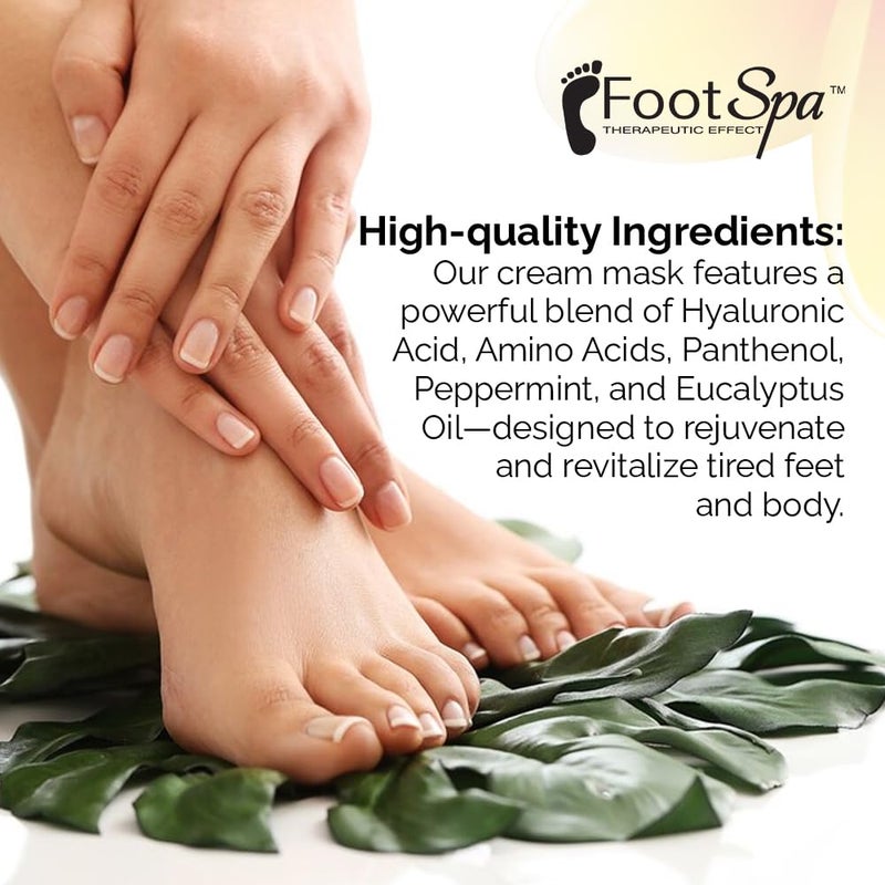 FootSpa - Cream Mask for foot, 128 Oz With Peppermint and Eucalyptus Oil - Pedicure Massage for Tired Feet and Body, Hydrating, Fresh Skin - Infused with Hyaluronic Acid, Amino Acids, Panthenol - Image 5