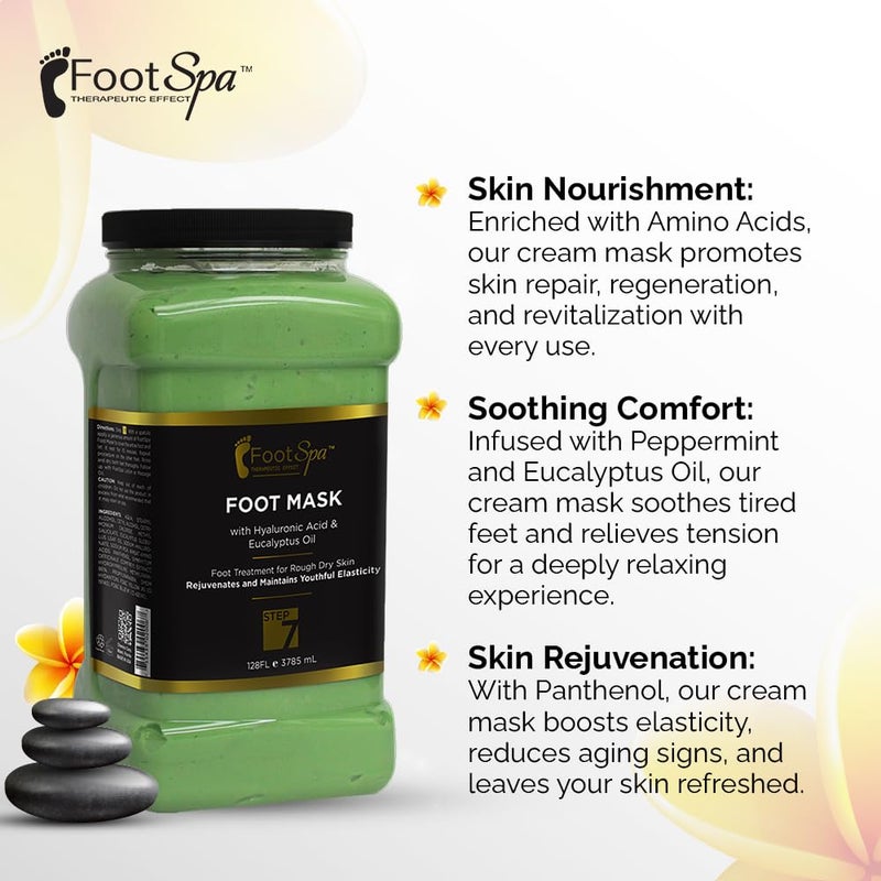 FootSpa - Cream Mask for foot, 128 Oz With Peppermint and Eucalyptus Oil - Pedicure Massage for Tired Feet and Body, Hydrating, Fresh Skin - Infused with Hyaluronic Acid, Amino Acids, Panthenol - Image 4