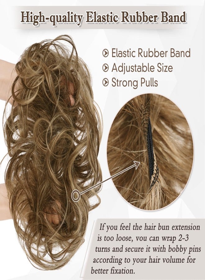 RUWISS Large Messy Bun Hair Piece 100% Human Hair Layered Wavy Curly Hair Buns Hair Piece for Women Thick Updo Hairpiece for Daily Wear Real Hair Ponytail Extension (Brown with Warm Blonde Highlights) - Image 4