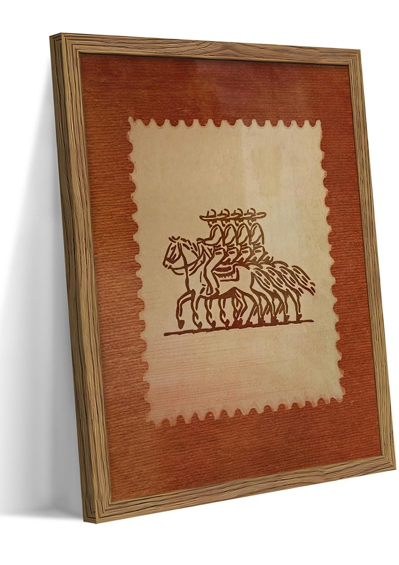 AKWISH Framed Rustic Stamp Wall Art, Vintage Mexico Cowboys on Horseback Wall Decor, Earthy Tones Western Cowboy Canvas, Modern Farmhouse Pictures Prints for Bedroom Living Room â€“ 8x10 inch - Image 1