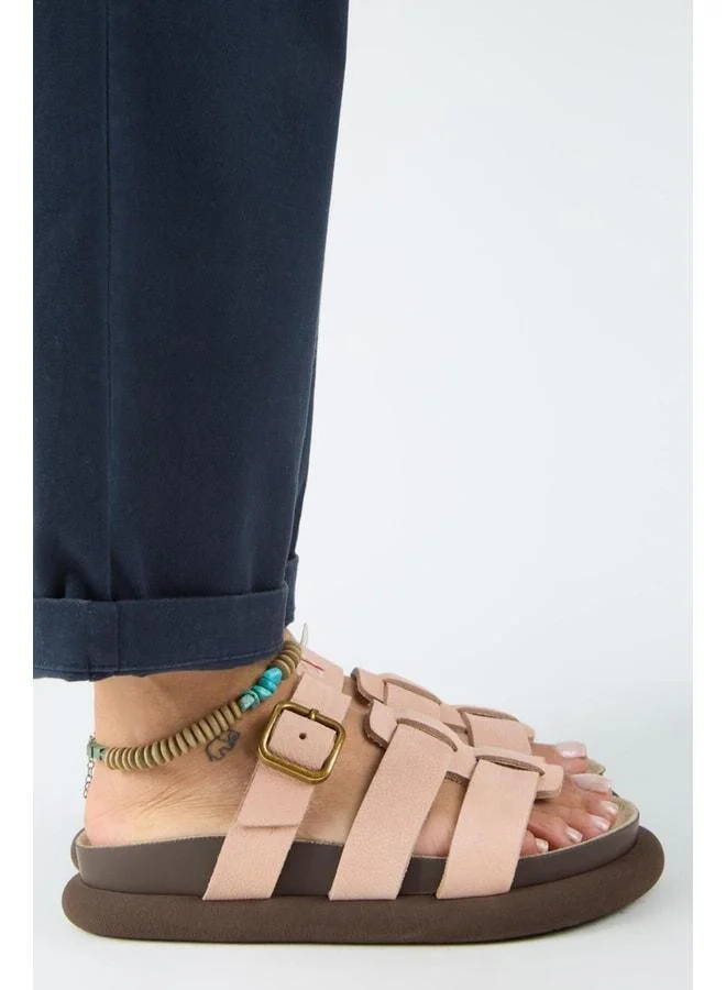 Borde Women's Real Leather Strap, Buckled Nubuck Powder Sandal.