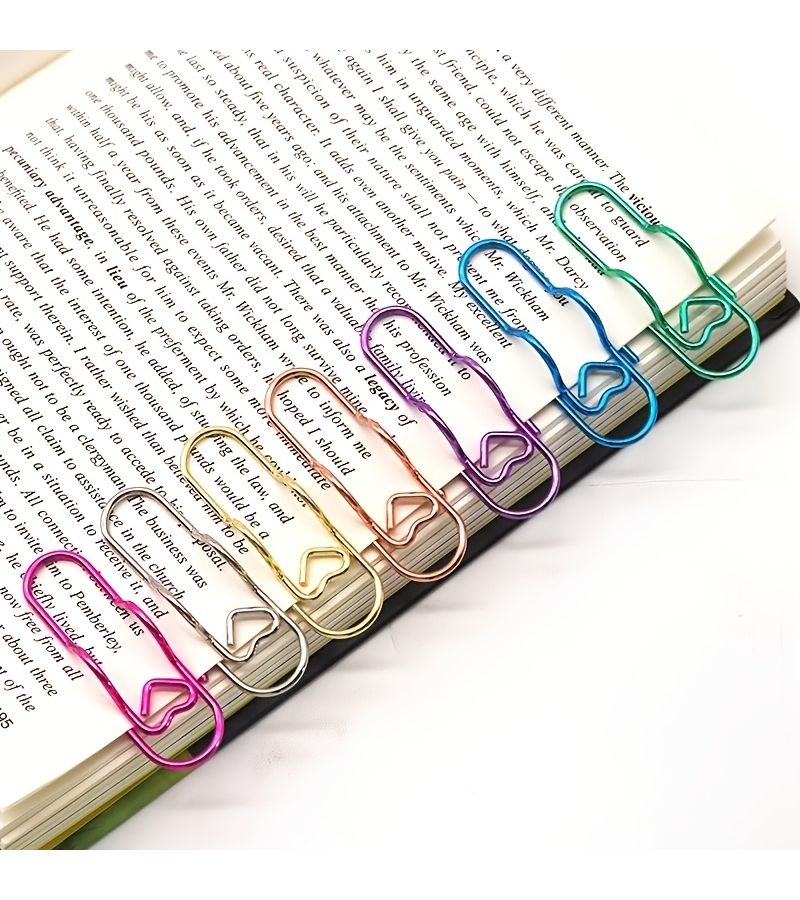 8 Pcs Multifunctional Heart Shaped Pen Clip Paper Clips Random Colors Creative Bookmarks Document Organizers Metal - Image 4