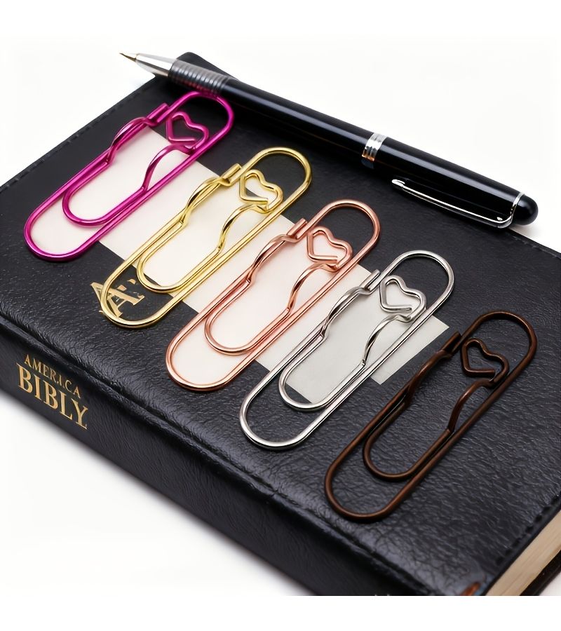 8 Pcs Multifunctional Heart Shaped Pen Clip Paper Clips Random Colors Creative Bookmarks Document Organizers Metal - Image 2