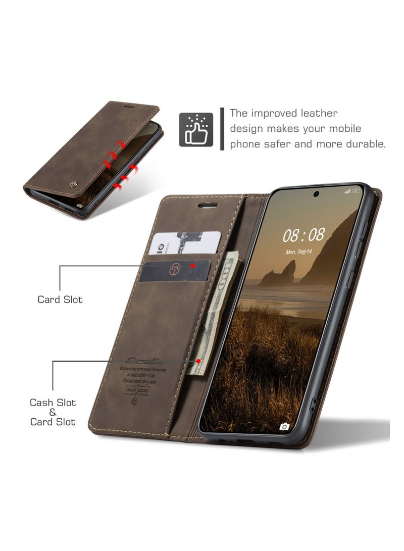 CaseMe Huawei Mate 60 Pro / 60 Pro plus Case Wallet, for Huawei Mate 60 Pro / 60 Pro plus Wallet Case Book Folding Flip Folio Case with Magnetic Kickstand Card Slots Protective Cover - Coffee - Image 3