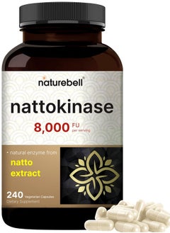 Nattokinase Supplement 8,000 FU Per Serving, 240 Veggie Capsules | Traditional Natto Extract Source – Max Strength Enzyme & Heart Health Support – Non-GMO
