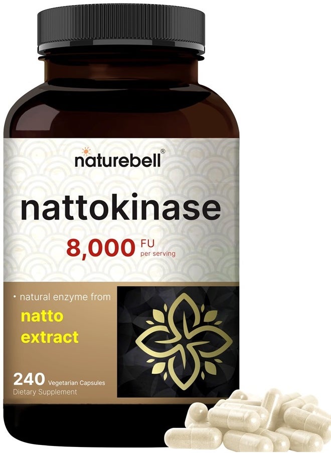 NatureBell - Nattokinase Supplement 8,000 FU Per Serving, 240 Veggie Capsules | Traditional Natto Extract Source – Max Strength Enzyme & Heart Health Support – Non-GMO - Image 1