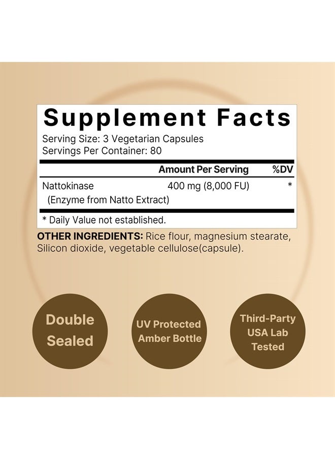 NatureBell - Nattokinase Supplement 8,000 FU Per Serving, 240 Veggie Capsules | Traditional Natto Extract Source – Max Strength Enzyme & Heart Health Support – Non-GMO - Image 1