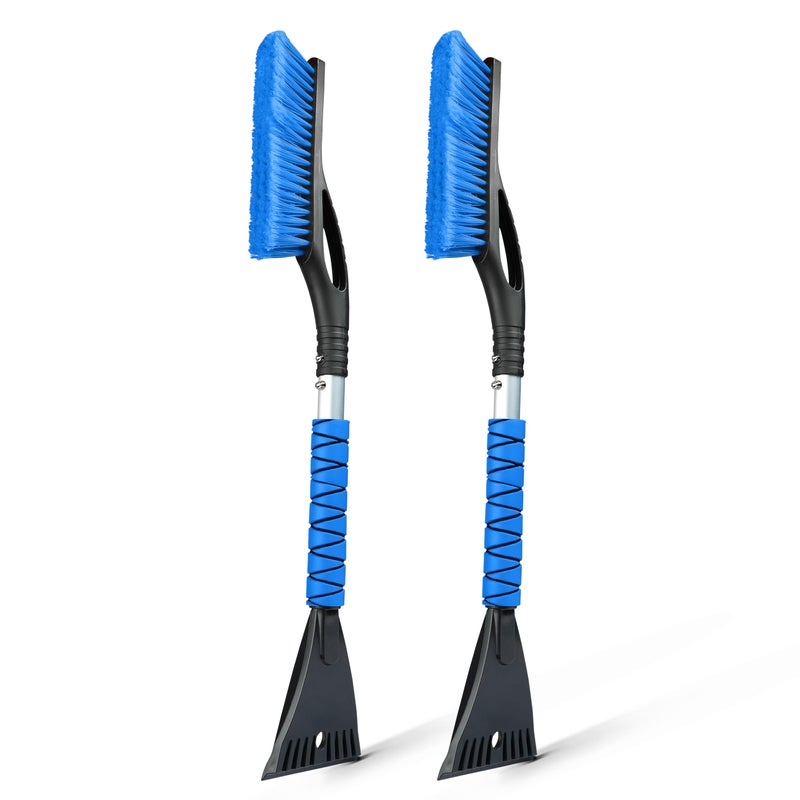 EcoNour 27" Aluminum Snow Brush with Ice Scrapers for Car Windshield and Window | Car Snow Scraper and Brush with Ergonomic Foam Grip Winter Accessories (Blue) - Image 1