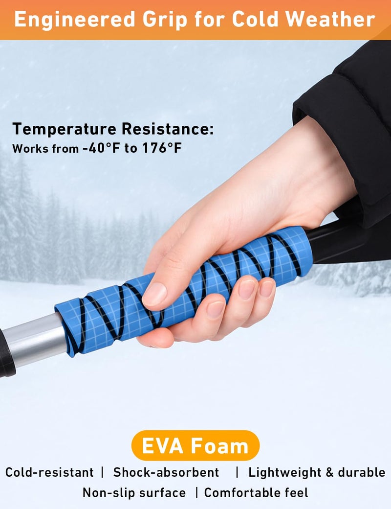EcoNour 27" Aluminum Snow Brush with Ice Scrapers for Car Windshield and Window | Car Snow Scraper and Brush with Ergonomic Foam Grip Winter Accessories (Blue) - Image 3
