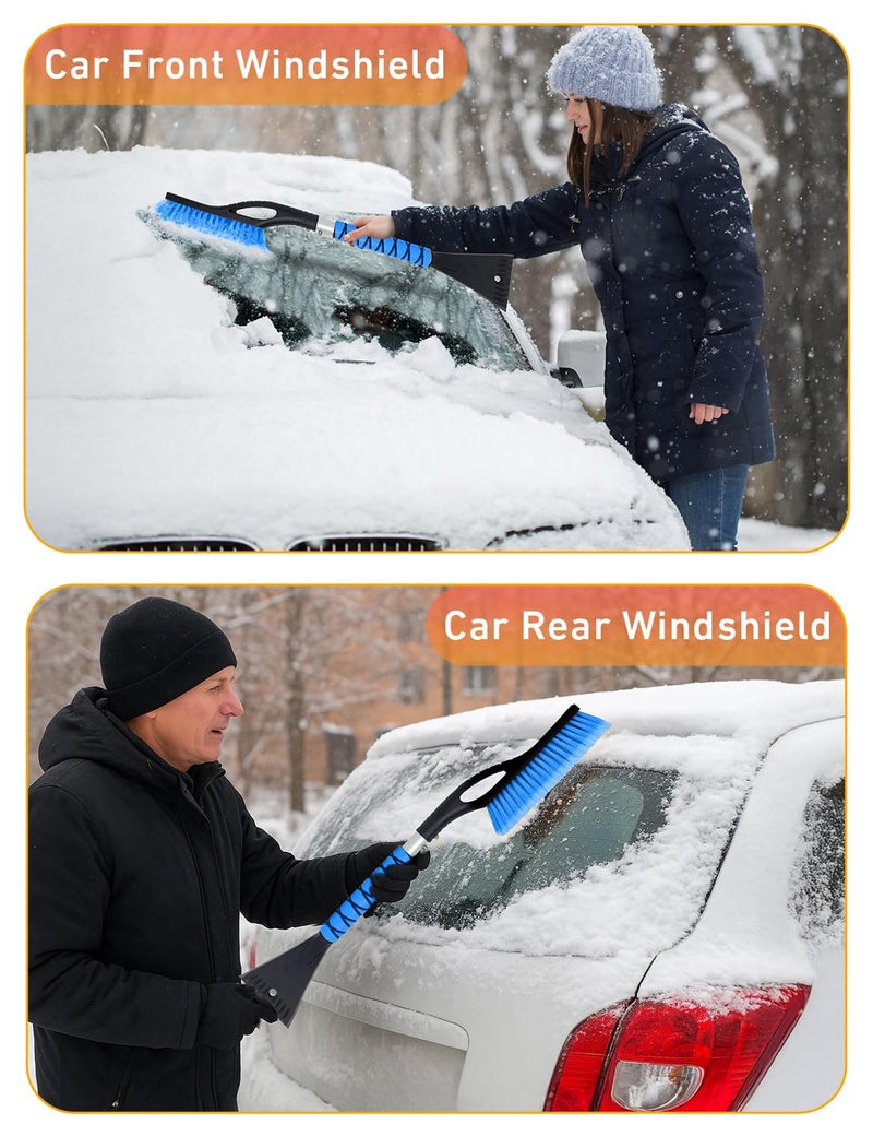 EcoNour 27" Aluminum Snow Brush with Ice Scrapers for Car Windshield and Window | Car Snow Scraper and Brush with Ergonomic Foam Grip Winter Accessories (Blue) - Image 2