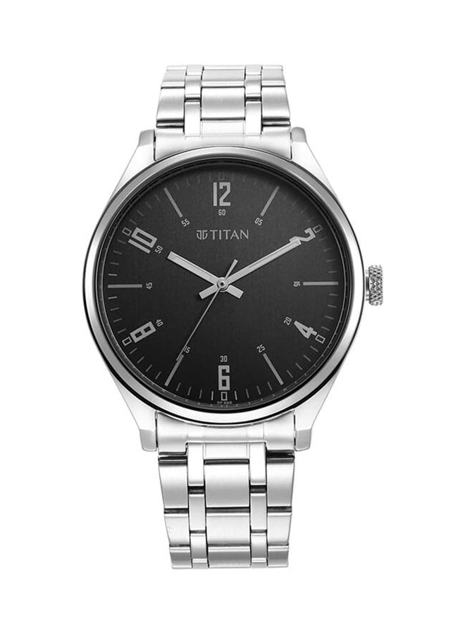TITAN ساعة يد كواتز أنالوج بقرص رمادي وحزام من الفولاذ المقاوم للصدأ للرجال 1802Sm10 - Image 1