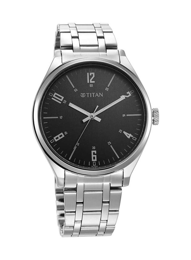 TITAN ساعة يد كواتز أنالوج بقرص رمادي وحزام من الفولاذ المقاوم للصدأ للرجال 1802Sm10 - Image 2