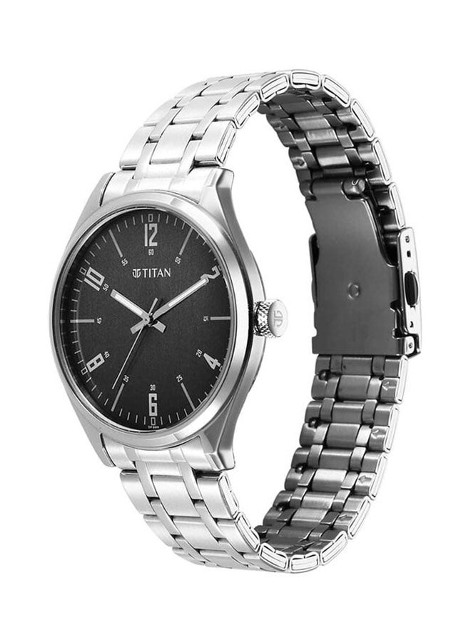 TITAN ساعة يد كواتز أنالوج بقرص رمادي وحزام من الفولاذ المقاوم للصدأ للرجال 1802Sm10 - Image 3