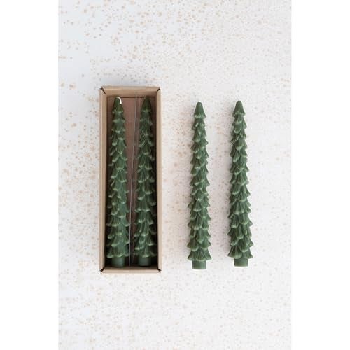 Creative Co-Op Unscented Tree Shaped Taper Candles, Evergreen, Boxed Set Of 2 - Image 3