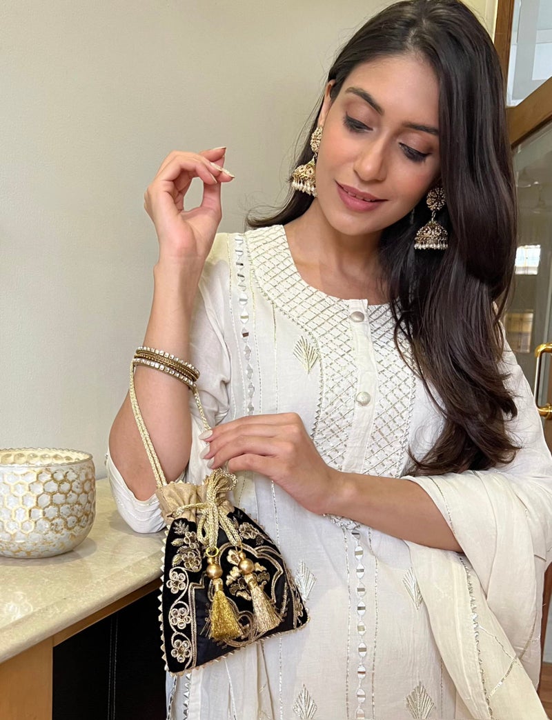 MASQ Women By Q-One Embroidered Silk Potli Bags - Handcrafted For Weddings,Festive Season & Special Occasions With Beads And Sequins - Made In India - Image 3