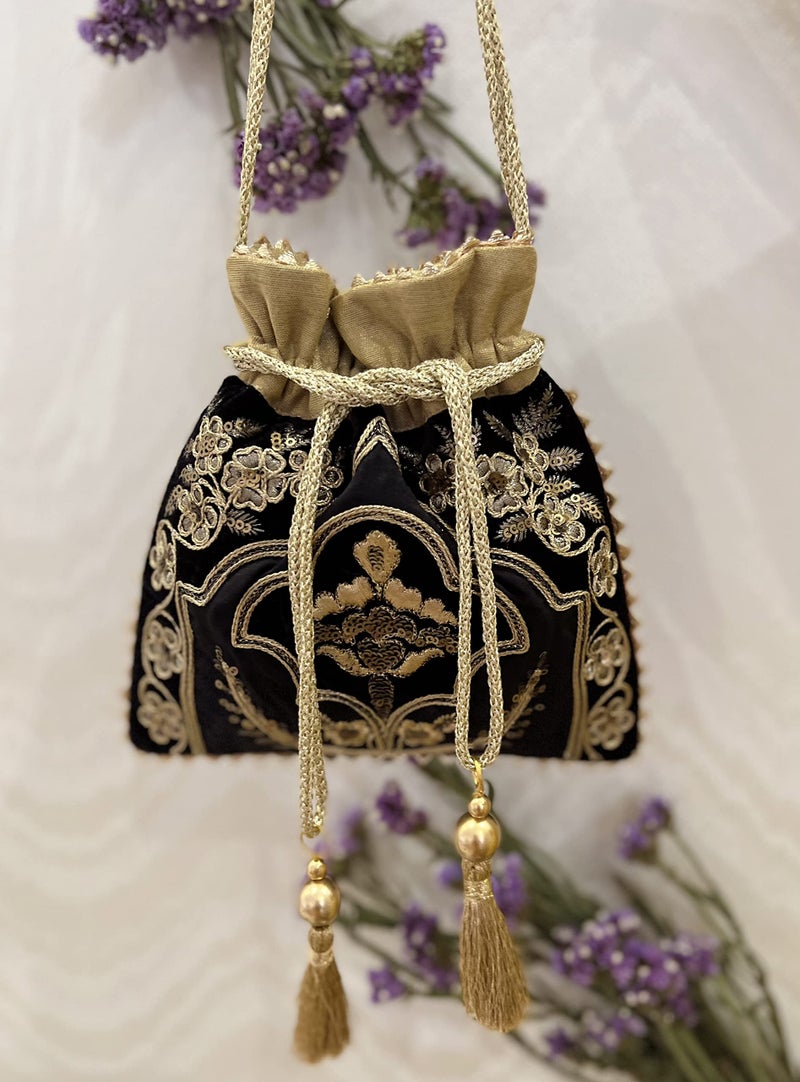 MASQ Women By Q-One Embroidered Silk Potli Bags - Handcrafted For Weddings,Festive Season & Special Occasions With Beads And Sequins - Made In India - Image 2