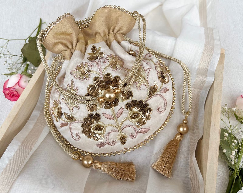 MASQ Women By Q-One Embroidered Silk Potli Bags - Handcrafted For Weddings,Festive Season & Special Occasions With Beads And Sequins - Made In India - Image 5