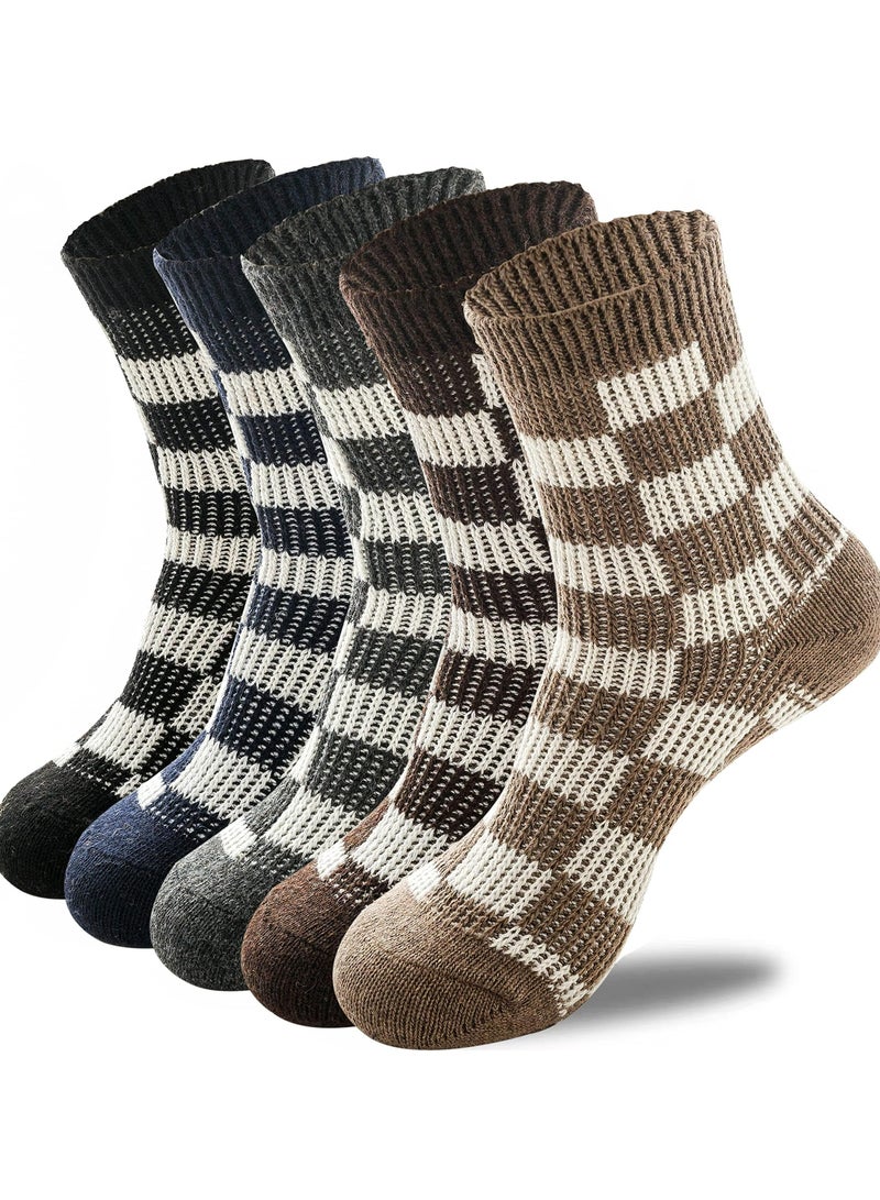 Men's Thermal Socks, 5 Pairs Thick Cotton Thermal Socks Men's Winter Soft Walking Hiking Socks Men's Heavyweight Comfort Boot Socks for Cold Weather - Image 1