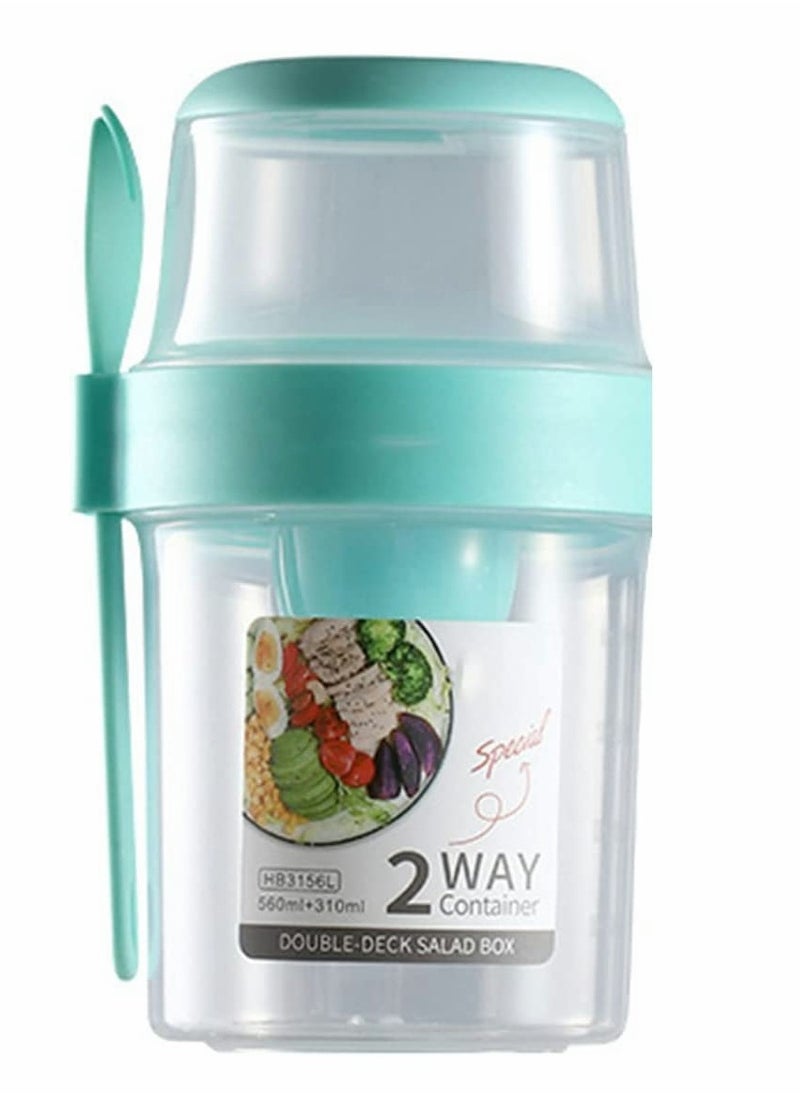 SYOSI Salad Shakers Keep Fit Salad Meal Shaker Cup Salad Container for Lunch Portable Fruit and Vegetable Salad Cups Container with Fork Salad Dressing Holder Reusable Work (Small Green)  - Image 1