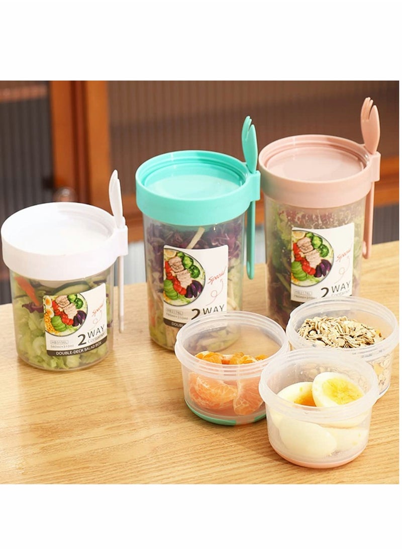 SYOSI Salad Shakers Keep Fit Salad Meal Shaker Cup Salad Container for Lunch Portable Fruit and Vegetable Salad Cups Container with Fork Salad Dressing Holder Reusable Work (Small Green)  - Image 2