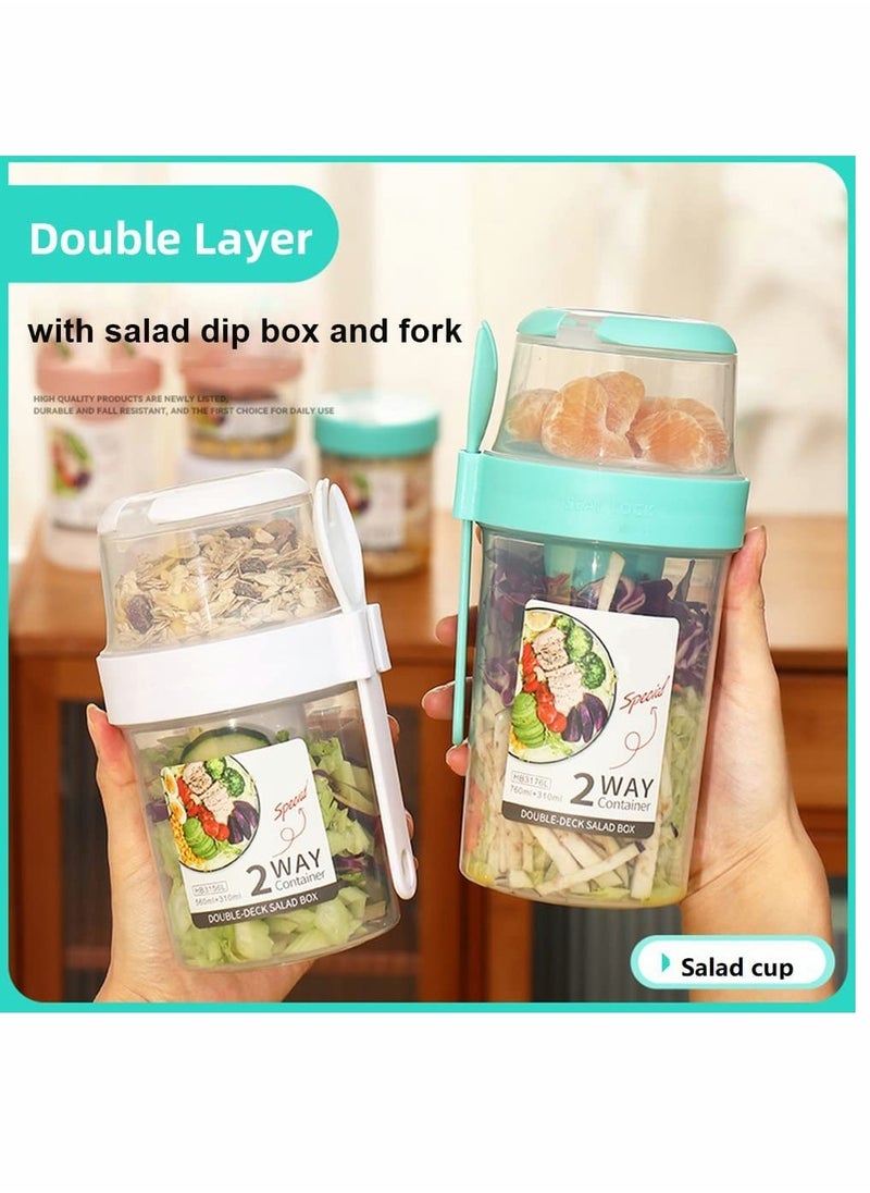 SYOSI Salad Shakers Keep Fit Salad Meal Shaker Cup Salad Container for Lunch Portable Fruit and Vegetable Salad Cups Container with Fork Salad Dressing Holder Reusable Work (Small Green)  - Image 4