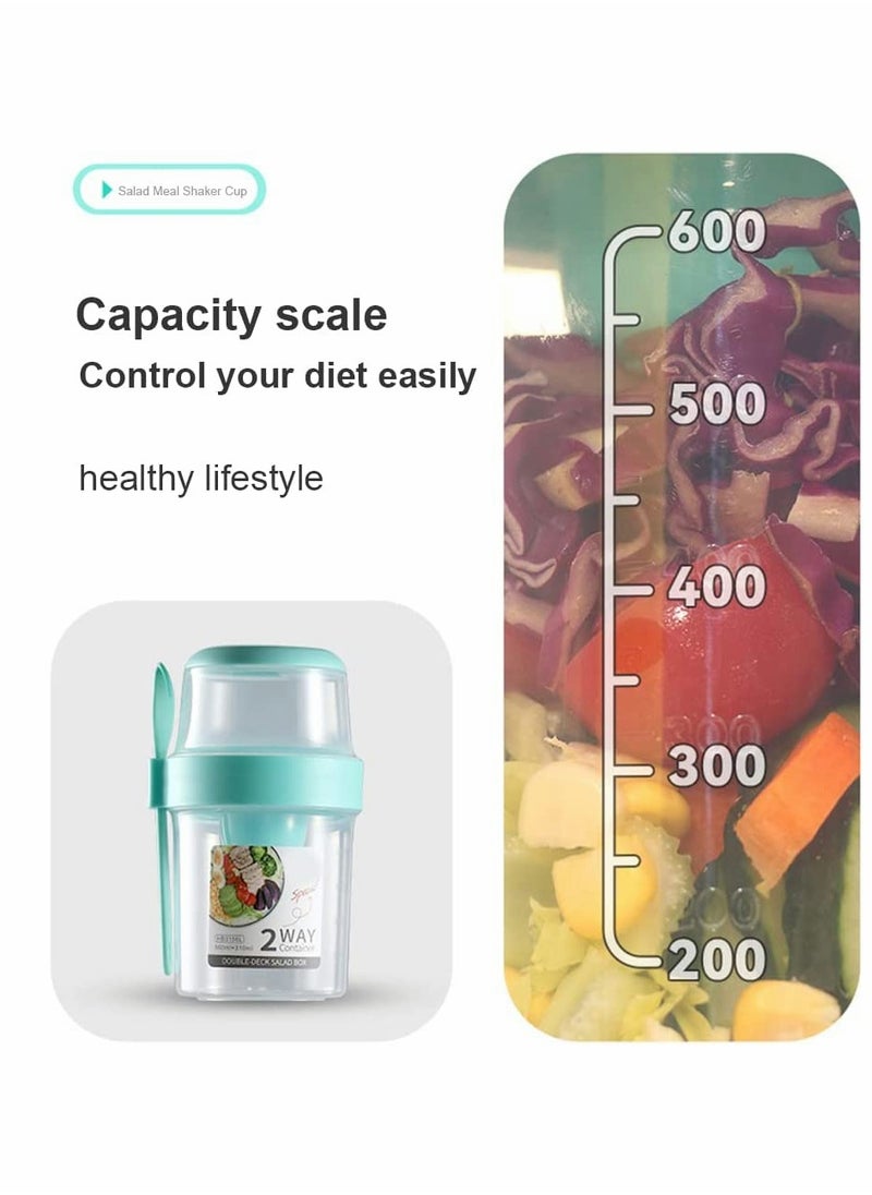 SYOSI Salad Shakers Keep Fit Salad Meal Shaker Cup Salad Container for Lunch Portable Fruit and Vegetable Salad Cups Container with Fork Salad Dressing Holder Reusable Work (Small Green)  - Image 3