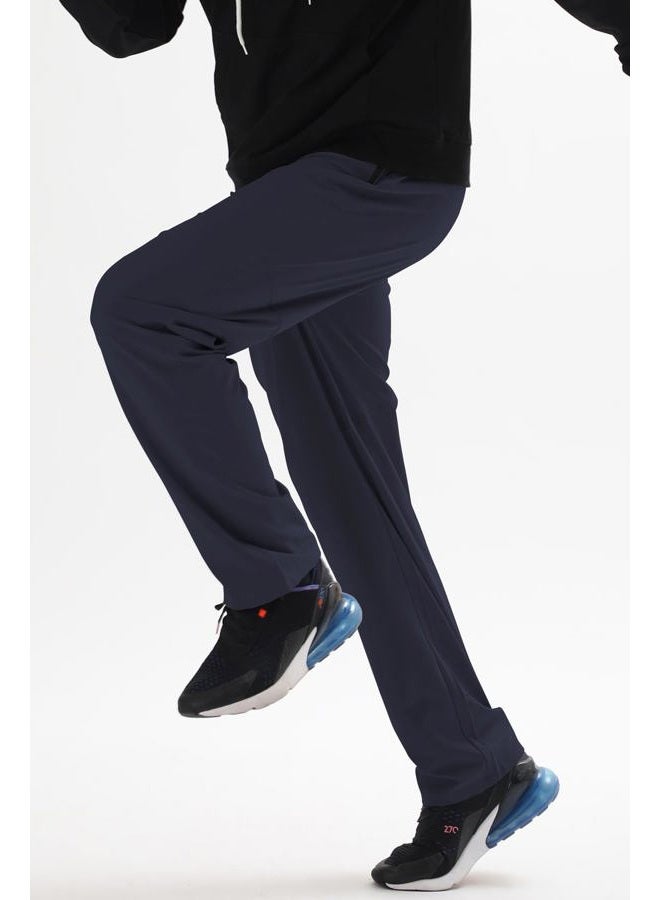 AIRIKE Men's Elastic Waist Hiking Pants Water Resistant Quick-Dry Lightweight Outdoor Sweatpants with Zipper Pockets, Darkblue, L - Image 2