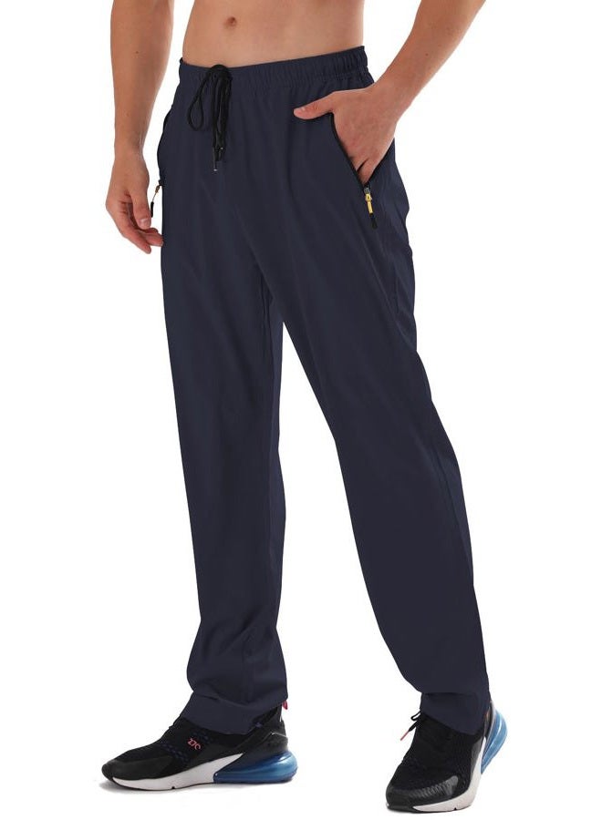 AIRIKE Men's Elastic Waist Hiking Pants Water Resistant Quick-Dry Lightweight Outdoor Sweatpants with Zipper Pockets, Darkblue, L - Image 1