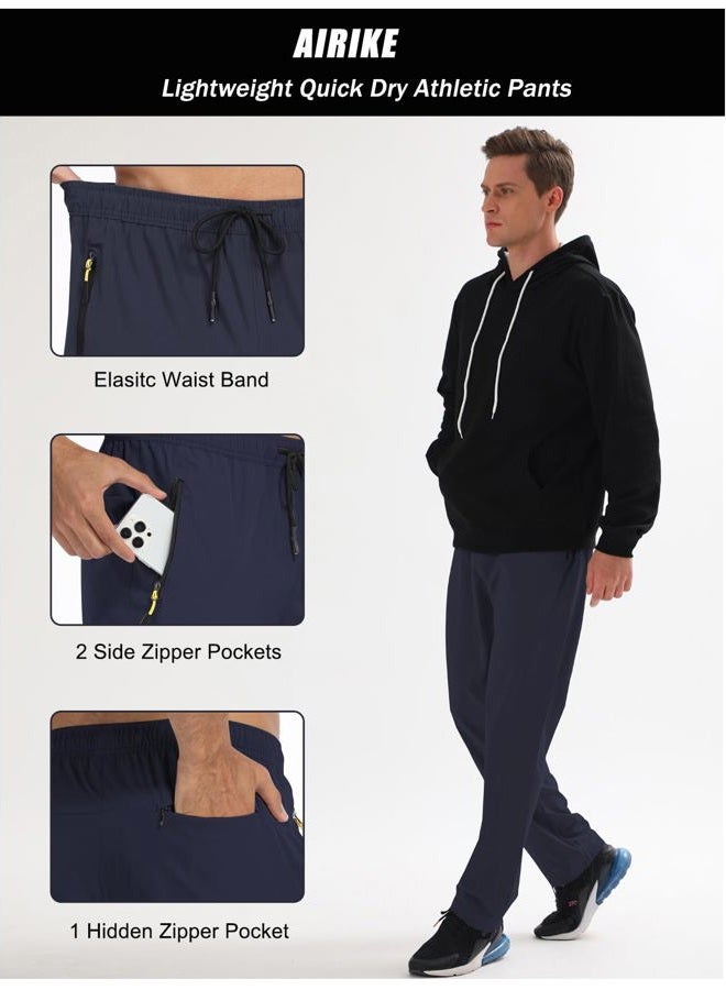 AIRIKE Men's Elastic Waist Hiking Pants Water Resistant Quick-Dry Lightweight Outdoor Sweatpants with Zipper Pockets, Darkblue, L - Image 3