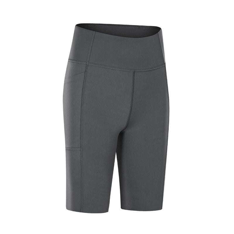 Generic Spring Summer Yoga Shorts Side Pockets High Waist Fitness DK068 Shallow Lotus Ash 