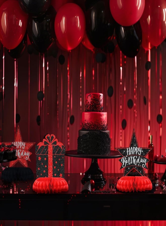 Celee Black and Red Birthday Decorations - 12PCS Honeycomb Table Centerpieces for Men Women Adults - Happy Birthday Table Decor Party Supplies - Image 5