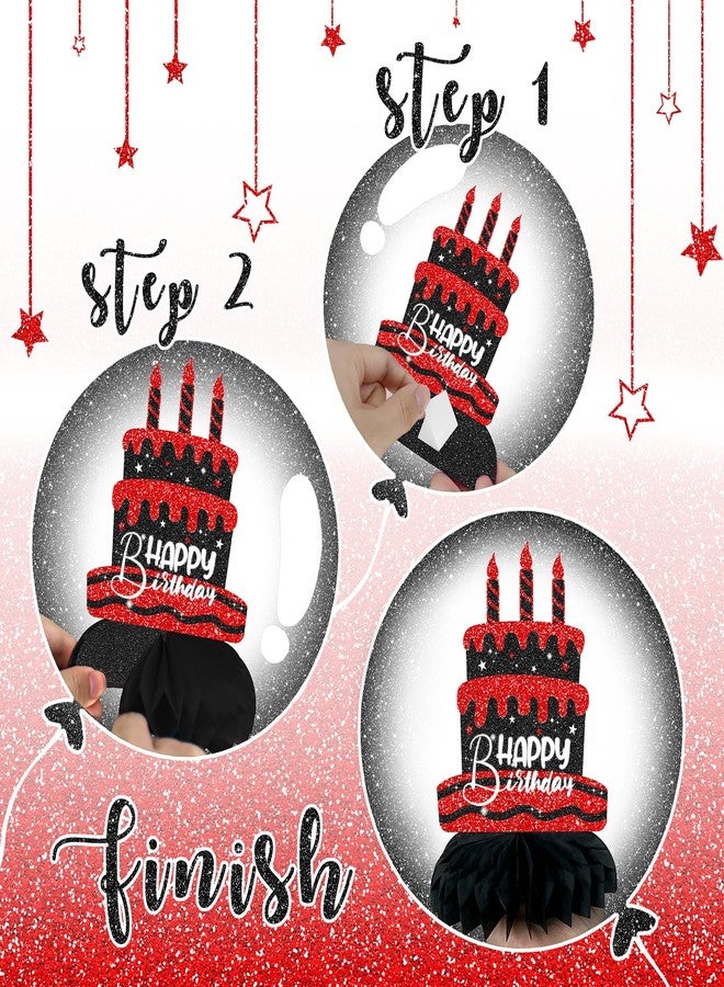 Celee Black and Red Birthday Decorations - 12PCS Honeycomb Table Centerpieces for Men Women Adults - Happy Birthday Table Decor Party Supplies - Image 4