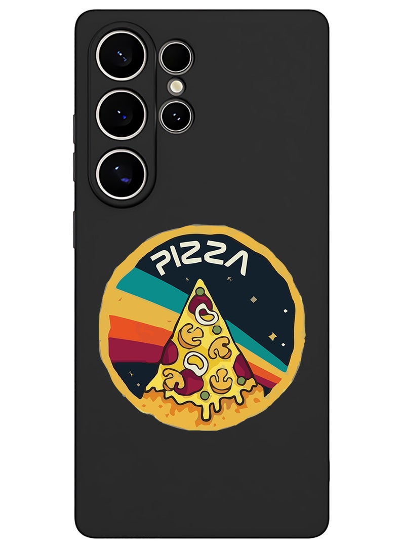 Theodor Protective Slim Fit Case Liquid Silicone Cover with Full Body Protection Anti-Scratch Shockproof Case For Samsung Galaxy S25 Ultra (Black) - Pizza - Image 1