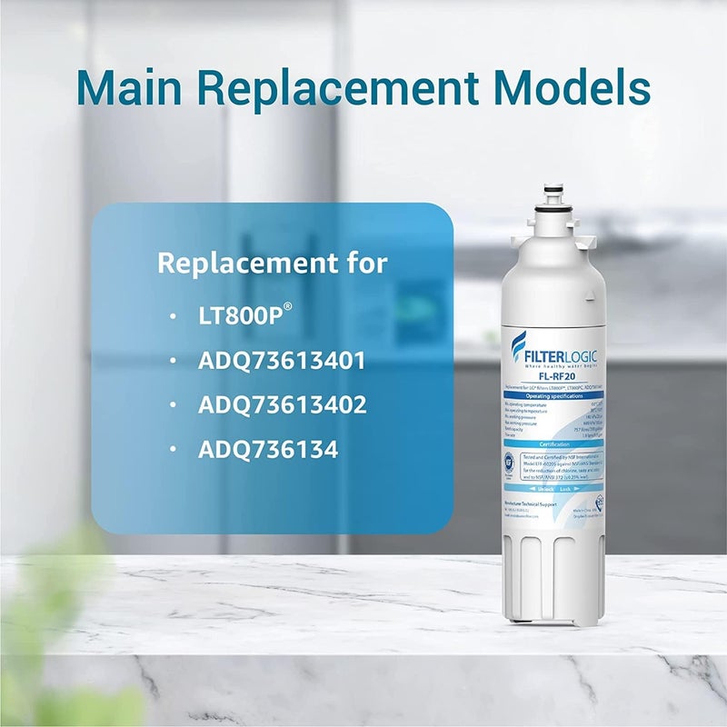 Filterlogic ADQ73613401 Refrigerator Water Filter and Air Filter, Replacement for LG® LT800P®, ADQ736134, ADQ73613402, LSXS26326S, LSXS26366S, LMXS30776S, Kenmore 46-9490 and LT120F®, 3 Combo - Image 3